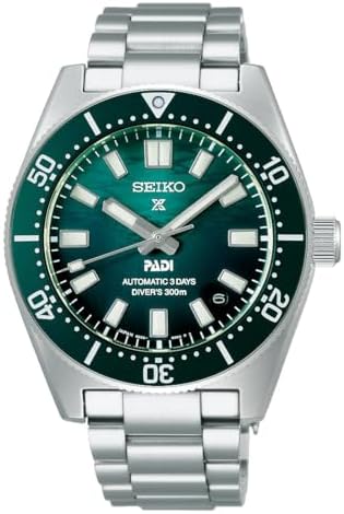 Seiko Prospex PADI Automatic Diving Watch, 300 m, Green Dial, Round Steel Case