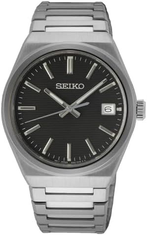 SEIKO SUR557 Men's Essentials - Black Dial Stainless Steel Band 100 Meters Water Resistant