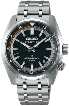 Seiko Speedtimer Automatic Men's Watch, Black Dial, Round Case, Steel Bracelet