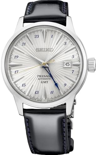 SEIKO Presage SSK049 Men's Cocktail Time GMT Leather Band Silver Dial Automatic Watch