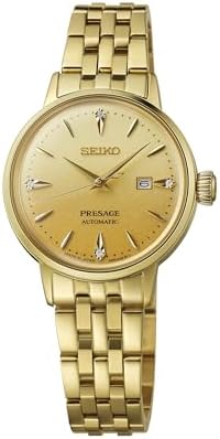 SEIKO Presage Women's Cocktail Time Automatic Watch, White Dial with Diamonds, Stainless Steel Bracelet, 50M Water Resistant