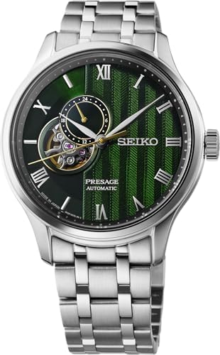 SEIKO SSA463 Watch for Men - Presage Collection - Stainless Steel Case, Leather Strap, Elegant Design, Precision Timekeeping, Dark Green
