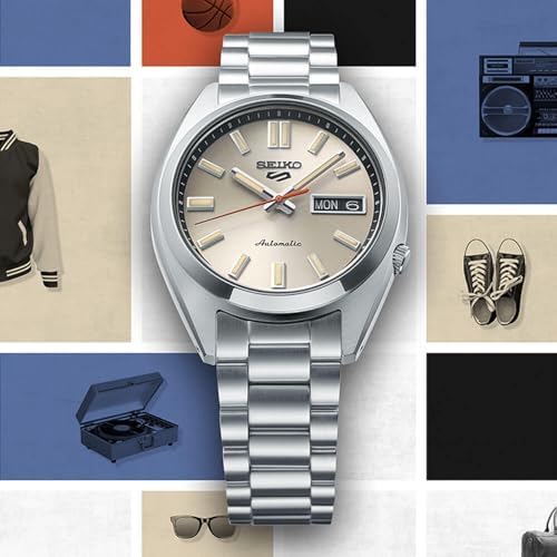 SEIKO SRPK91 Automatic Watch for Men Stainless Steel Case Durable Strap Water Resistant Analog Display, Ivory - One Size