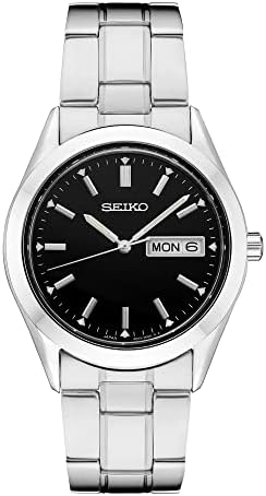 SEIKO Watch for Men - Essentials Collection | Day/date Calendar, Stainless Steel Case/bracelet, 100m Water-Resistant, Gold Hands and Markers