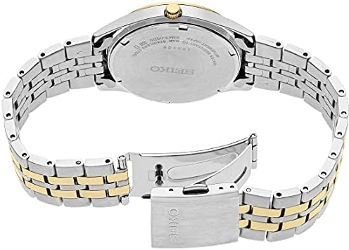 SEIKO Watch for Men - Essentials Collection | Day/date Calendar, Stainless Steel Case/bracelet, 100m Water-Resistant, Gold Hands and Markers