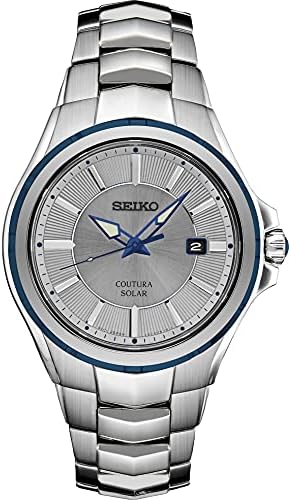SEIKO Men's Watch - Coutura Collection Solar Powered | Stainless Steel Case & Bracelet, Gray & Black Dials, Date Display, 100M Water Resistant, 10-Month Power Reserve