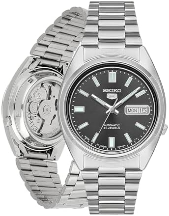 SEIKO Automatic Watch for Men 5-7S Collection | Day/date Calendar, Luminous Hands, Stainless Steel Case & Bracelet, Black Dial, 7S26 Automatic Movement, 30M Water-Resistant