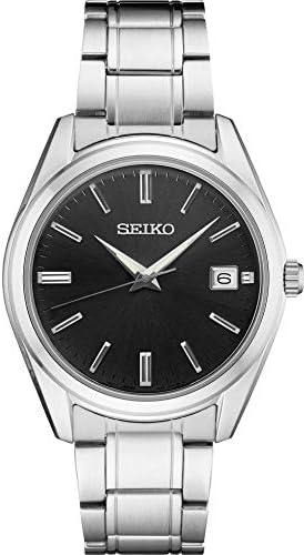 SEIKO SUR311 Watch for Men - Essentials - Black Dial, Date Calendar, LumiBrite Hands, Stainless Steel Case & Bracelet, and 100m Water Resistant