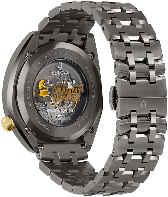 Bulova 98A294 Gold-Tone Skeleton Dial Gunmetal Grey Bracelet Mens Automatic Watch