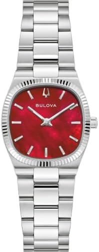 Bulova Super Seville Mini Red Mother-of-Pearl Dial Stainless Steel Watch 25mm - 96L354