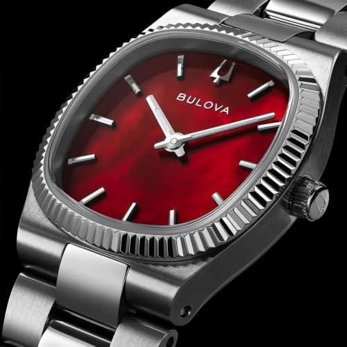 Bulova Super Seville Mini Red Mother-of-Pearl Dial Stainless Steel Watch 25mm - 96L354