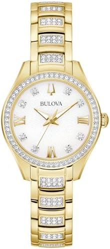 Bulova Crystal Mother-of-Pearl Dial and Gold-Tone Bracelet Watch | 28.5mm | 98L306