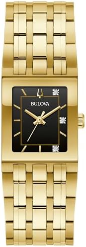 Bulova Marc Anthony Ladies Modern Quadra Diamond Gold Stainless Steel Watch,Black Dial, Style:97P167