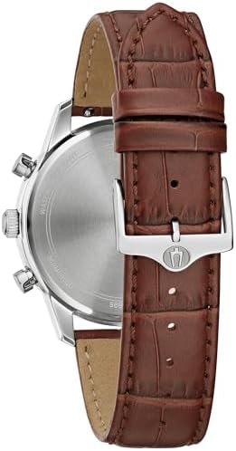 Bulova Sutton Chronograph Blue Dial Brown Leather Strap Watch 41mm - 96B402