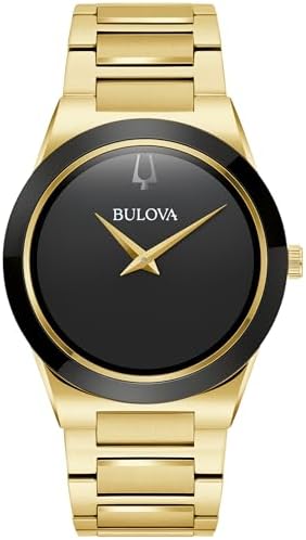 Bulova Mens Modern Millenia Gold Stainless Steel 2-Hand Quartz Watch, Black Dial Style: 97a183