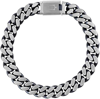 Bulova Men's Jewelry Classic Curb Chain Dual Surface Blue IP and Brushed Stainless Steel 10MM Bracelet