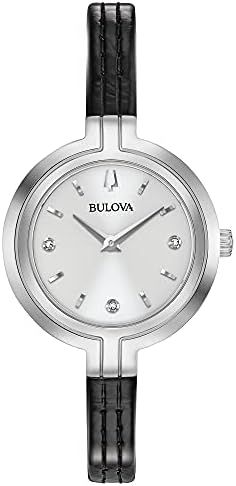 Bulova RhapsodyQuartz Ladies Watch, Stainless Steel with Black Leather StrapDiam...