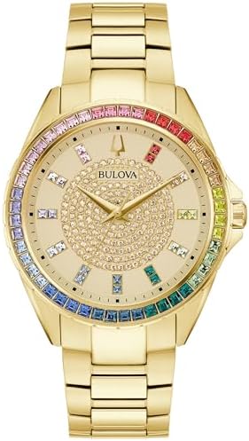 Bulova Men's Crystal Phantom Gold Tone Stainless Steel 3-Hand Watch, Rainbow Cry...