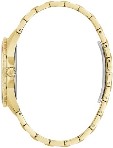 Bulova Men's Crystal Phantom Gold Tone Stainless Steel 3-Hand Watch, Rainbow Crystal Bezel and Gold Dial with Pave Center, Style:97A179