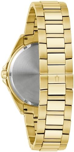 Bulova Men's Crystal Phantom Gold Tone Stainless Steel 3-Hand Watch, Rainbow Crystal Bezel and Gold Dial with Pave Center, Style:97A179