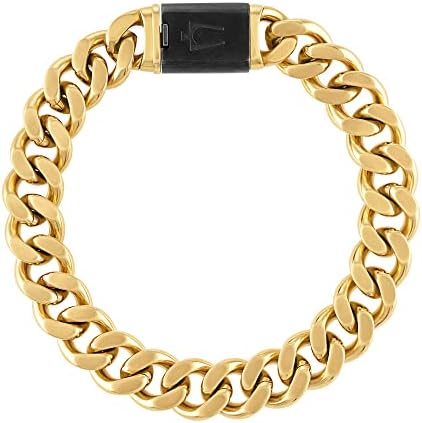 Bulova Men's Jewelry Classic Gold Tone Curb Chain Bracelet, Stainless Steel 13MM Bracelet, 8.5" Style:BVB1084-GOSTNA