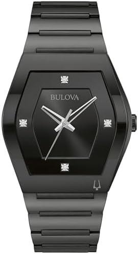 Bulova Men's Modern Gemini Diamond 3 Hand Black Stainless Steel Watch,Black Dial,Edge to Edge Crystal Model: 98D177