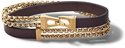 Bulova Jewelry Men's Classic Double Wrap Leather and Box Chain Bracelet