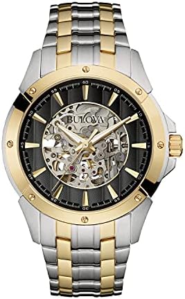 Bulova Men's Classic Two-Tone Stainless Steel 3-Hand Automatic Watch, Skeleton Dial, 43mm Style: 98A146