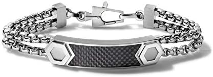 Bulova Men's Precisionist Stainless Steel Double-Chain Link with Knurled Texture ID Plaque Bracelet