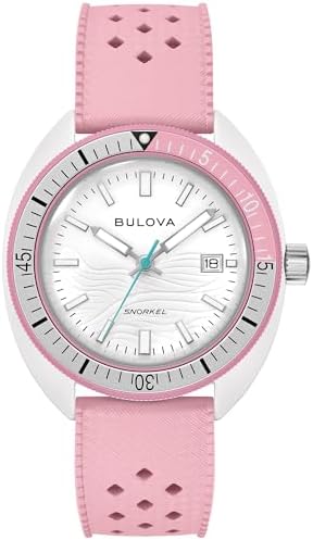 Bulova Oceanographer Snorkel Amazon Exclusive Ceramic Case and White Perforated Rubber Strap Watch, Day Date 100M WR
