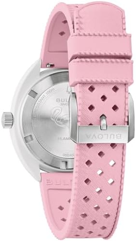 Bulova Oceanographer Snorkel Amazon Exclusive Ceramic Case and White Perforated Rubber Strap Watch, Day Date 100M WR