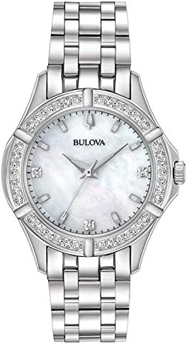 Bulova Ladies' Classic Stainless Steel 3-Hand Quartz Watch, Diamond Dial and Bez...