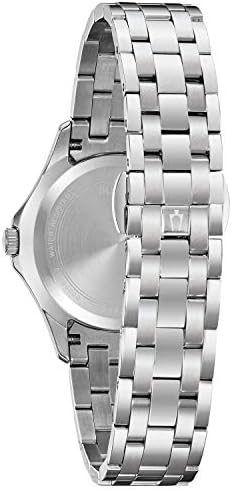 Bulova Ladies' Classic Stainless Steel 3-Hand Quartz Watch, Diamond Dial and Bezel with White Mother-of-Pearl Dial Style: 96R233