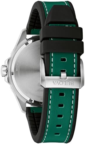 Bulova Men's Marine Star Quartz Silver Stainless Steel Watch, Leather and Silicone Strap, 100M Water Resistant, 43mm