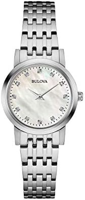 Bulova Ladies' Petite Classic Stainless Steel 2-Hand Quartz Watch, White Mother-...