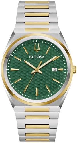Bulova Mens Dress Classic Quartz Two Tone Stainless Steel Watch, Patterned Dial, 39mm