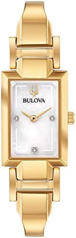 Bulova Ladies' Classic Diamond Dial Quartz Stainless Steel Watch, Rectangle, Mot...