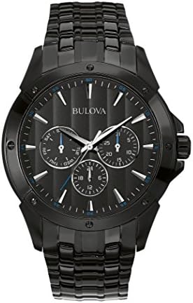 Bulova Men's Classic Dress 6-Hand Multi-Function Day/Date Quartz Watch, Black Patterned Dial, 43mm