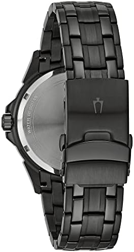Bulova Men's Classic Dress 6-Hand Multi-Function Day/Date Quartz Watch, Black Patterned Dial, 43mm
