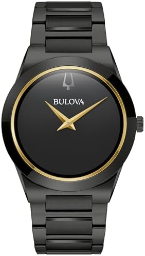 Bulova Mens Modern Millenia Black Ion Plated Stainless Steel 2-Hand Quartz Watch, Black Dial Style: 98a313