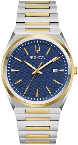 Bulova Mens Dress Classic Quartz Two Tone Stainless Steel Watch, Patterned Dial, 39mm