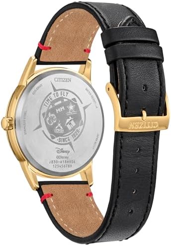 Citizen Men's Eco-Drive Disney Mickey Mouse Watch, Black Leather Strap, Silver-Tone Dial (Model: FE7063-07W)