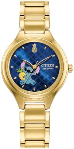 CITIZEN Ladies Eco-Drive Disney Stitch: 29mm Gold-Tone Case (FE2108-59W)