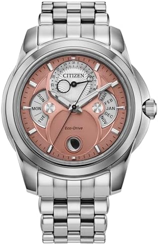 Citizen Eco-Drive Calendrier Salmon Dial Stainless Steel Bracelet Watch 41mm - BU0080-52X