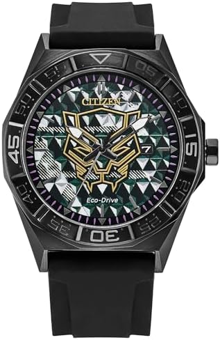 CITIZEN Men's Eco-Drive Marvel Black Panther, 42mm Black Stainless Steel Case wi...