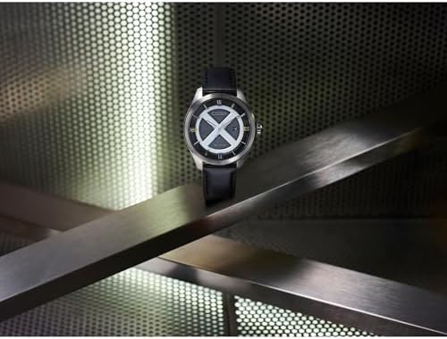 CITIZEN Men's Eco-Drive Marvel Comics X-Men, 42.3mm Silver-Tone Stainless Steel Case with a Black Leather Strap & Black Dial (Style: AW5007-17W)