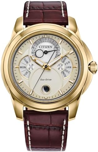 Citizen Eco-Drive Calendrier Gold-Tone Dial Leather Strap Watch 41mm - BU0082-06P