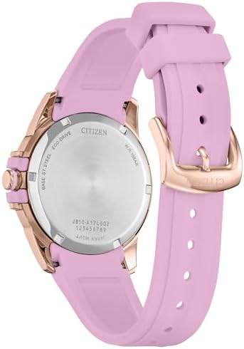 CITIZEN Ladies Eco-Drive Veya, 33.4mm Rose Gold-Tone Stainless Steel Case with a Pink Silicone Strap & Silver-White Dial (Style: FE1263-01A)