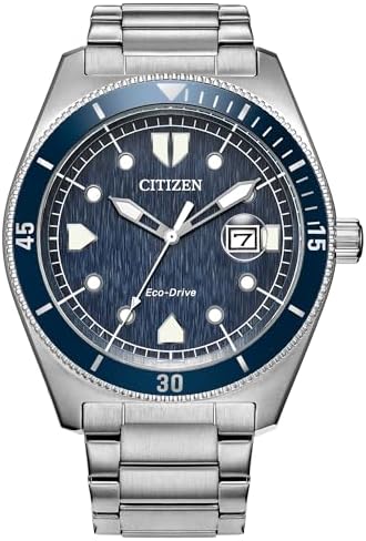 Citizen Mens Eco-Drive Terra Force, Silver-Tone Stainless Steel Case & Bracelet with Blue Dial (Model: AW1886-59L)