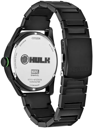 Citizen Men's Eco-Drive Marvel Hulk Watch, Black Stainless Steel Bracelet, Black Dial, Date (Model: BM7675-57W)